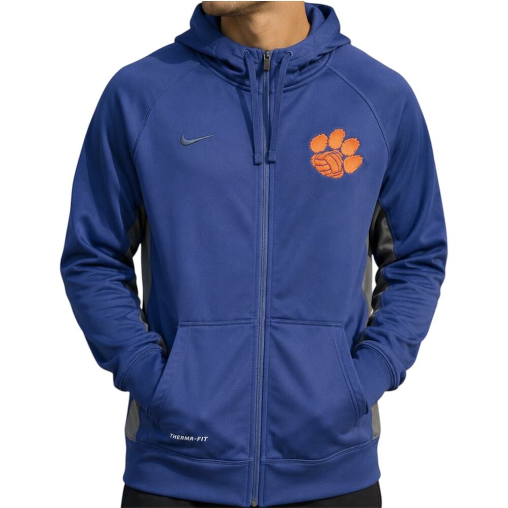 Nike Clemson Hoodie Tigers Bengals Full Zip Sweatshirt Therma Fit Pockets Blue L